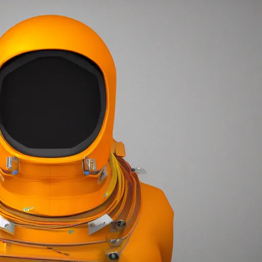 Image similar to hyper detailed boxcutter hard surface modelling rear view of yellow orange and gold astronaut helmet, arstation, cables wires, heart symbols, unreal engine 5
