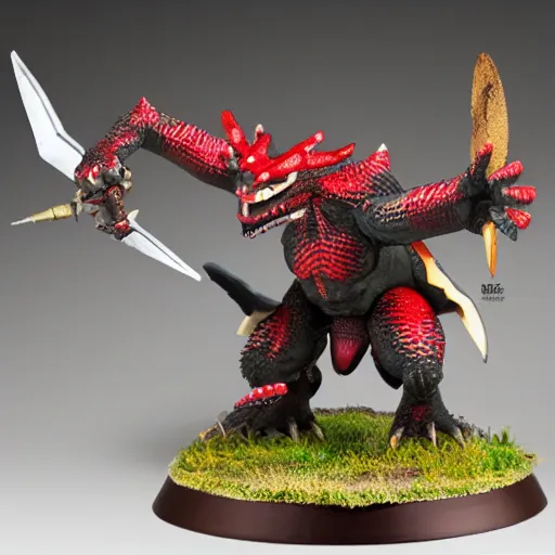 Image similar to groudon okemon as warhammer tabletop figurines