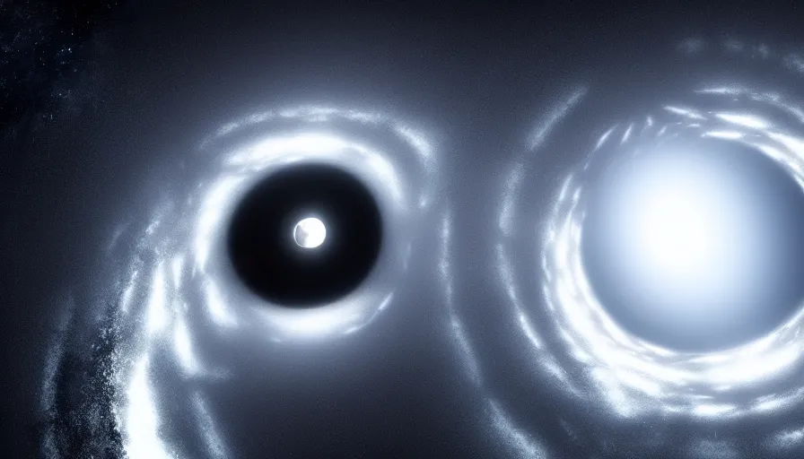Image similar to an astronaut is falling inside a black hole and is bent into a vortex, volumetric lighting, interstellar, black hole light lensing, event horizon, digital art, wallpaper, 4 k