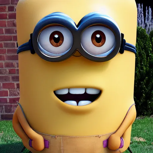 Image similar to huge minion sculpted out of oak wood, photograph