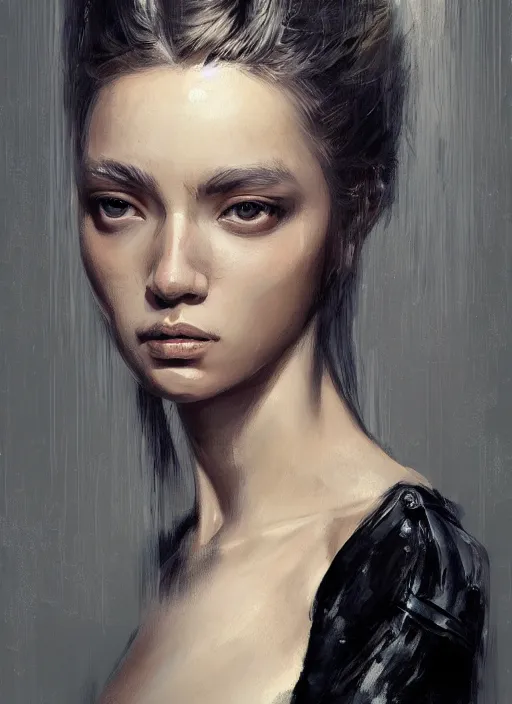 Image similar to female soldier portrait painting by WLOP, game, expensive dress, highly detailed, harper's bazaar, vogue, magazine, fashion, concept art, ornate, luxury, elite, elegant, trending on artstation ,