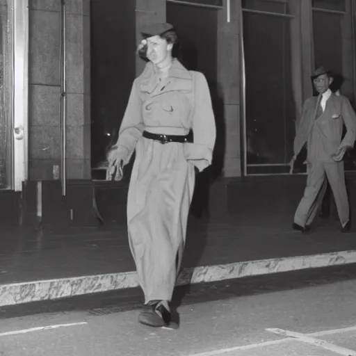 Image similar to 1940s photo of drake walking 5th Avenue in a dress