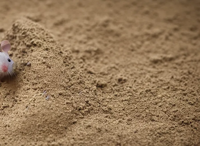 Image similar to dslr photo still of a mouse inside a perfect sandcastle, 8 k, 8 5 mm f 1. 4