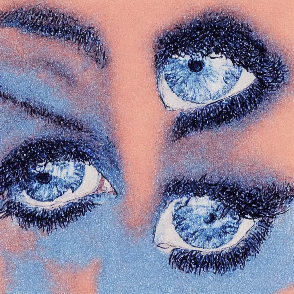 Image similar to 1 9 8 0 s professional airbrush illustration of eyes and crystals on a blue background