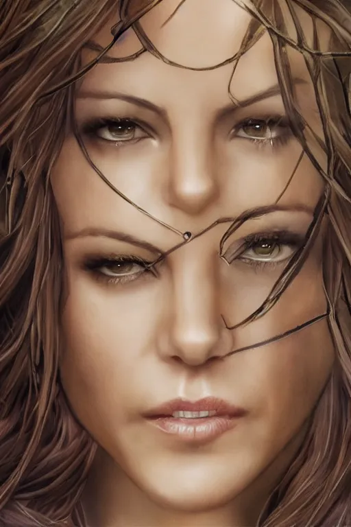 Image similar to kate beckinsale as elven Princess, hyper realistic, sharp focus, render