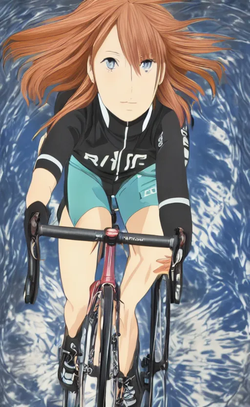 Prompt: female cyclist, anime style, ukyo team, long hair, hair down, symmetrical facial features, modern age, hyper realistic, pale skin, 4 k, rule of thirds, extreme detail, detailed drawing, trending artstation, hd, yowamushi pedal, d & d, realistic lighting, by alphonse mucha, greg rutkowski, sharp focus, backlit