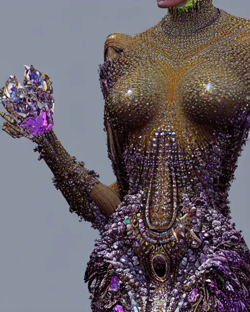 Prompt: a highly detailed metahuman 4 k close up render of an alien goddess bella hadid monument grimes in iris van herpen dress schiaparelli in diamonds crystals swarovski and jewelry iridescent in style of alphonse mucha gustav klimt trending on artstation made in unreal engine 4