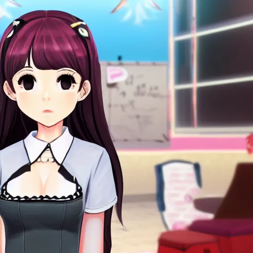 Image similar to Sasha Grey in 'Doki Doki Literature Club' visual novel, screenshot 4k high details high fidelity