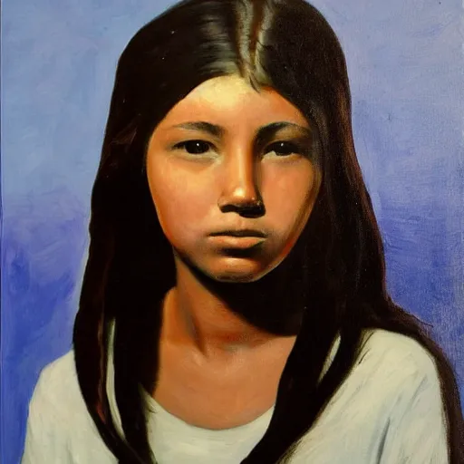 Image similar to young teen female, who has crow head , painting by Luis Rouo
