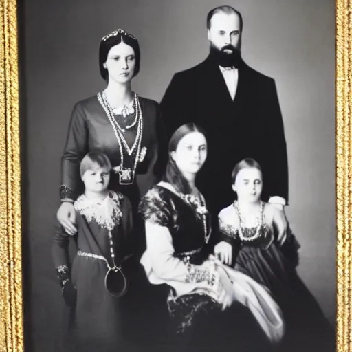 Prompt: the romanov family portrait