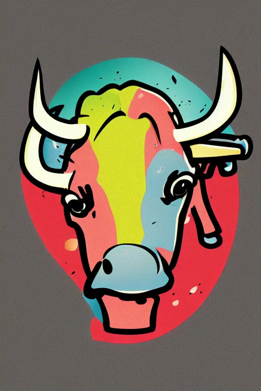 Prompt: Weed smoking bull, sticker, andromorphic, colorful, illustration, highly detailed, simple, smooth and clean vector curves, no jagged lines, vector art, smooth