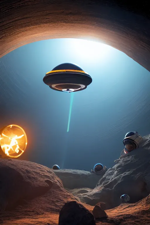 Prompt: 3 astronaut in flying saucer traveling through worm hole, cinematic lighting, hyperdetailed, 8 k realistic, symmetrical, global illumination, radiant light, love and mercy, frostbite 3 engine, cryengine, doff, trending on artstation, digital art, crepuscular ray