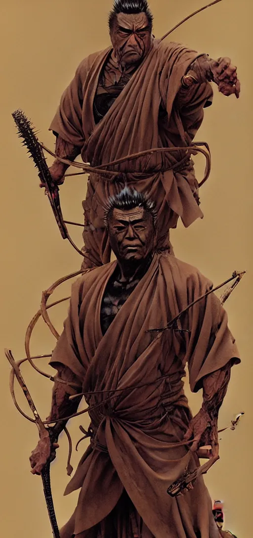 Image similar to portrait of zatoichi in the style of wayne barlowe, gustav moreau, peter mohrbacher, bussiere, roberto ferri, santiago caruso, luis ricardo falero, austin osman spare, boris vallejo, hajime sorayama