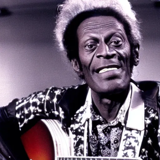 Prompt: a still of chuck berry in back to the future ( 1 9 8 5 )