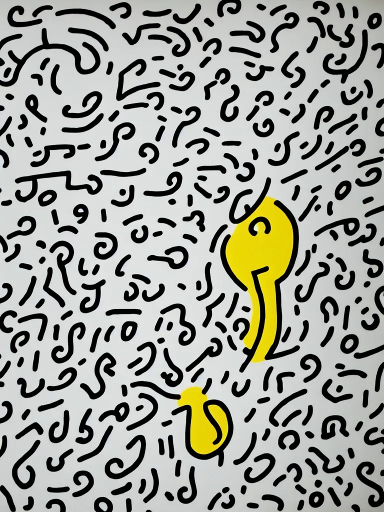 Image similar to minimal!! acorn that turns into a tree in the shape of a treble clef, a big rip down the middle, splashes of color, inspirational and powerful, clear high resolution acorn and tree, keith haring