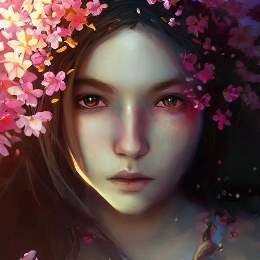 Prompt: dnd magical cape made out of blossoms, blossoming cape item featurette. digital painting, realistic shaded, realistic shaded lighting, fan art, pixiv, by ilya kuvshinov, child hybrid, realistic face and body hybrid, by magali villeneuve, artstation, by jeremy lipkin and by michael garmash and by rob rey.