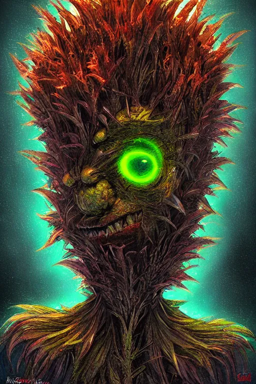 Image similar to a humanoid figure thistle monster with eyes, radiation glow, highly detailed, digital art, sharp focus, trending on art station, plant, anime art style