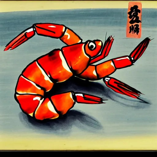 Prompt: shrimp, qi baishi