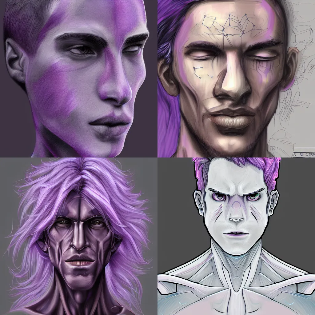 Prompt: human male with purple skin, detailed coherent digital drawing, trending on art station