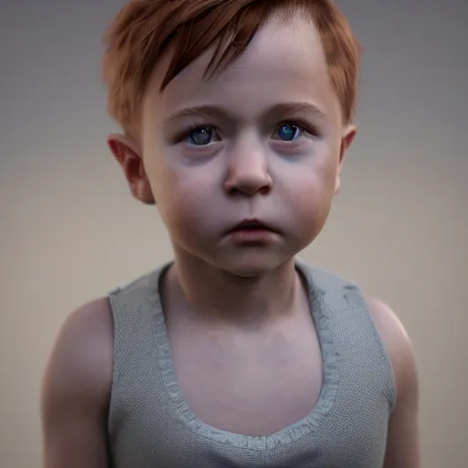 Image similar to hyperrealistic little baby boy big blue eyes thin auburn hair big cheeks, stunning 3 d render inspired by istvan sandorfi & greg rutkowski & mike judge, perfect symmetry, dim volumetric cinematic lighting, 8 k octane comprehensive render, extremely mega hyper - detailed and lifelike attributes & atmosphere, intricate, realistic flesh texture, masterpiece, artstation, stunning,