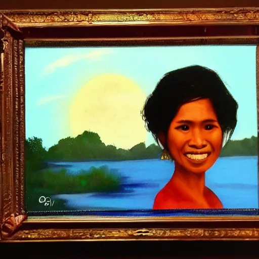 Prompt: Indonesia woman painted by Bob Ross