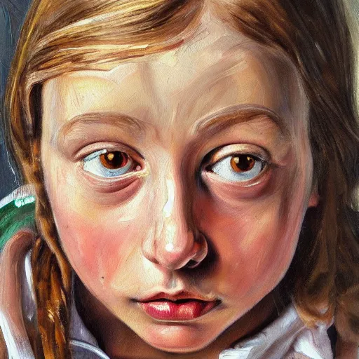 Image similar to high quality high detail painting by lucian freud, hd, girl portrait, photorealistic lighting