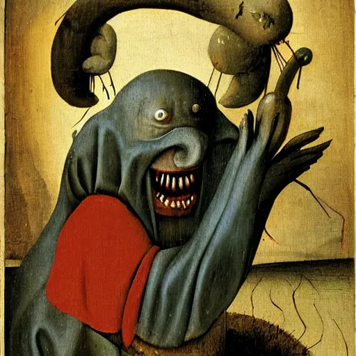 Prompt: richard scary lowly worm by Hieronymus Bosch, painting museum catalog