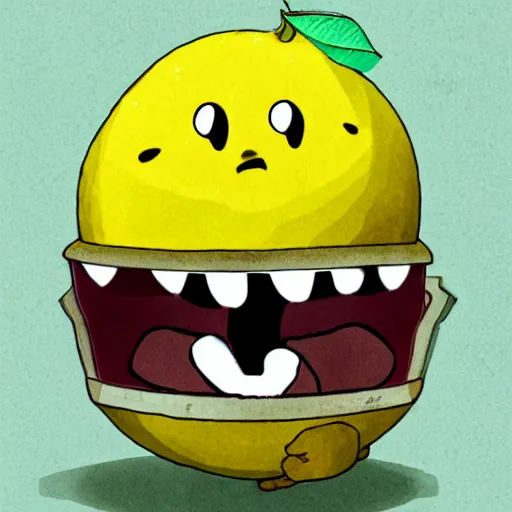 Image similar to a terrified lemon, kawaii