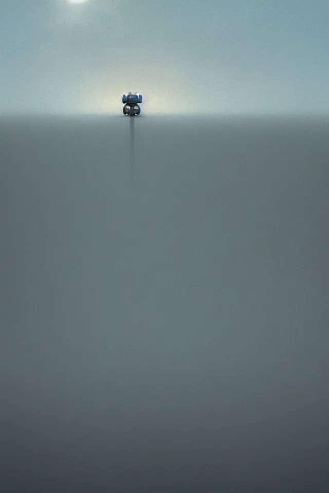 Prompt: the back view of one small robot on the ground, vast wheat fields, many distant tall buildings far away, by christopher balaskas, godrays, atmospheric, cinematic, distant world, wide angle, detailed