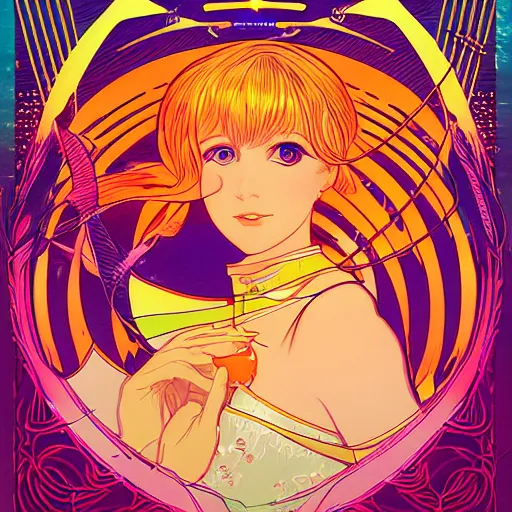 Prompt: the sailor venus. beautiful, synthwave painting by mucha and kuvshinov