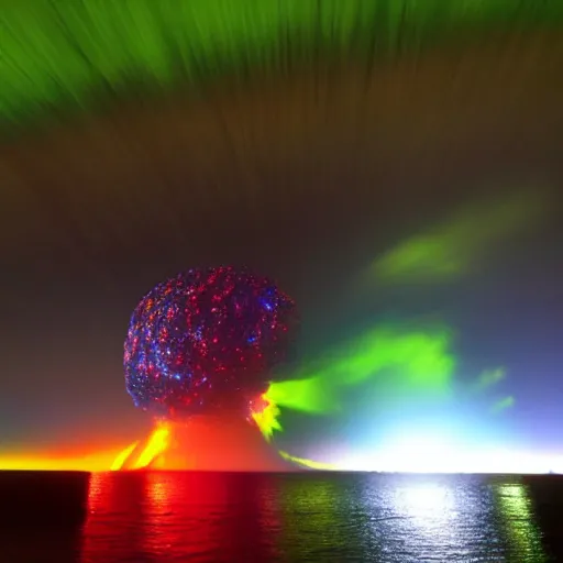 Prompt: neon colored nuclear explosion.