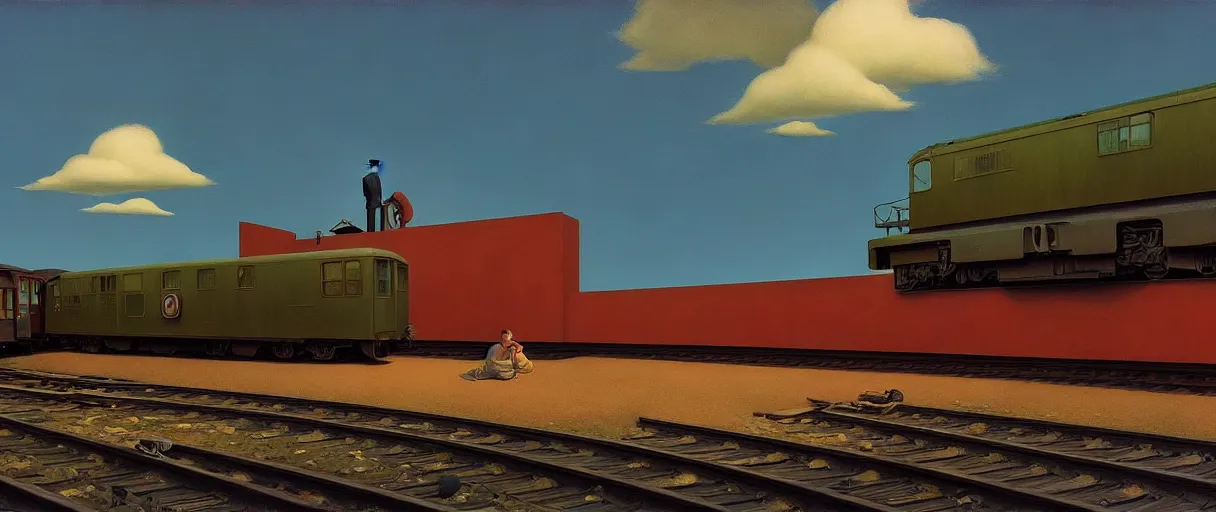 Prompt: train engine, Edward Hopper and James Gilleard, Zdzislaw Beksinski, Mark Ryden, Wolfgang Lettl highly detailed