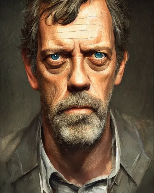 Image similar to hugh laurie, hyper realistic face, beautiful eyes, fantasy art, in the style of greg rutkowski, intricate, hyper detailed, smooth