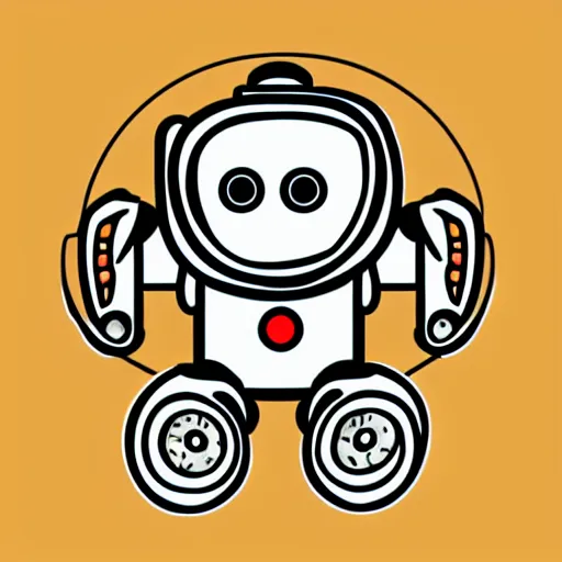 Image similar to svg sticker, centered, round-cropped, white-space-surrounding, Bender-Robot listening to headphones, flat colors, vector art