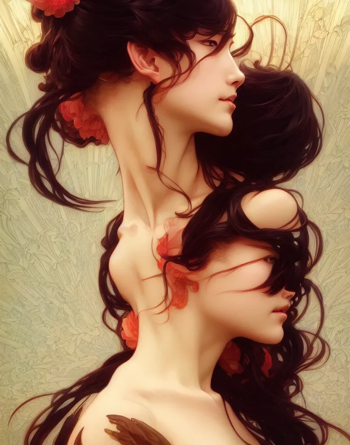 Image similar to portrait of ichigo, intricate, elegant, highly detailed, digital painting, artstation, concept art, smooth, sharp focus, illustration, art by artgerm, greg rutkowski, alphonse mucha, uang guangjian, gil elvgren, sachin teng, symmetry!!