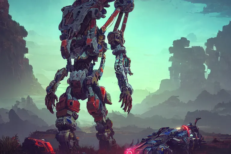 Image similar to stalker machine mecanical creature robot of horizon forbidden west horizon zero dawn radiating a glowing aura global illumination ray tracing hdr fanart arstation by ian pesty and alena aenami artworks in 4 k
