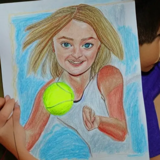 Image similar to elementary schooler drawing of Dakota Fanning playing tennis