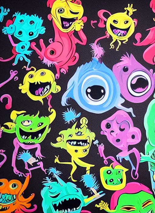 Image similar to beautiful graffiti monsters on black background paper