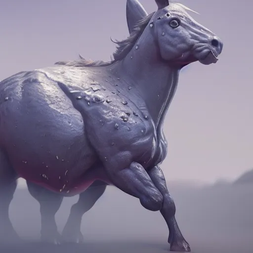 Image similar to hyperrealistic mudsdale, stunning 3 d render inspired by istvan sandorfi & greg rutkowski & mike judge, perfect symmetry, dim volumetric cinematic lighting, 8 k octane comprehensive render, extremely mega hyper - detailed and lifelike attributes & atmosphere, intricate, realistic flesh texture, masterpiece, artstation, stunning,