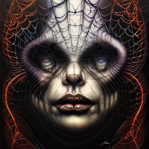 Prompt: cosmic fractal spider portrait by giger, by tomasz alen kopera and peter mohrbacher.