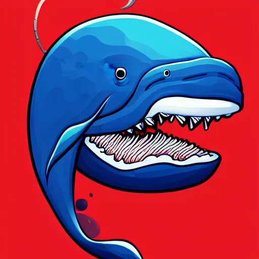 Image similar to digital art logo, angry whale, by James Jean and by artgerm , ultradetailed, trending on artstation,