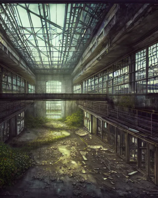 Image similar to a beautiful photorealistic illustration of unknown backroom level industrial architecture unfinished building nature city architecture urbex building by albrecht durer, postcyberpunk futuristic magic realism nature gem otherworldly universe, archdaily, wallpaper, highly detailed, trending on artstation.