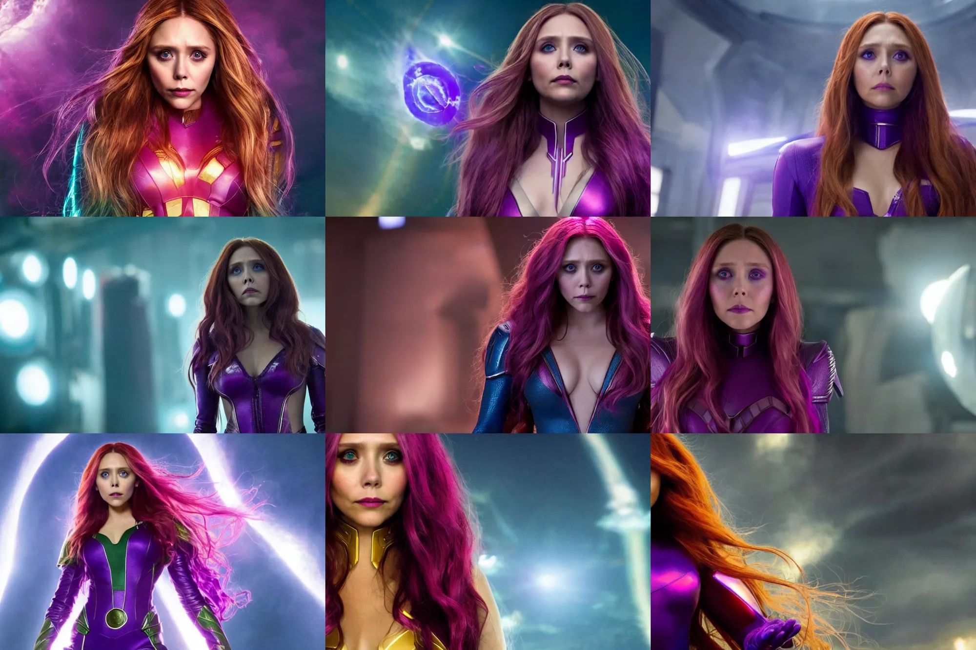 Prompt: elizabeth olsen as starfire, movie directed by joss whedon, movie still frame, promotional image, critically acclaimed, top 6 best movie ever imdb list, symmetrical shot, idiosyncratic, relentlessly detailed, cinematic colour palette