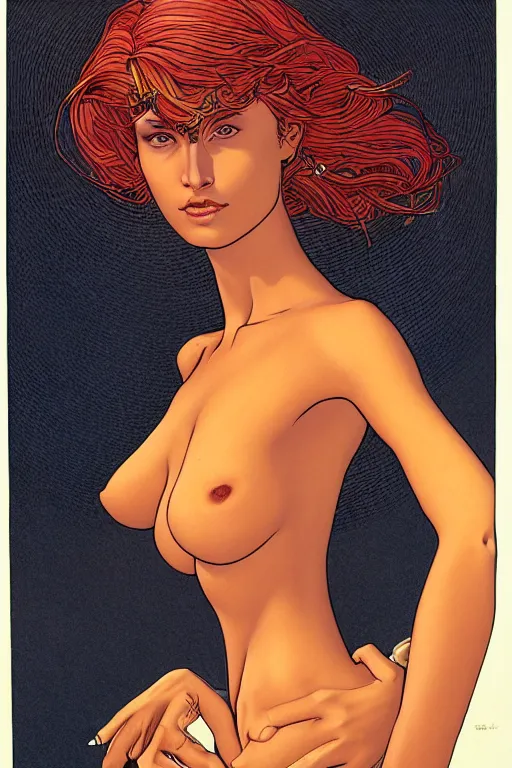 Image similar to portrait of beautiful gorgeous woman by Moebius