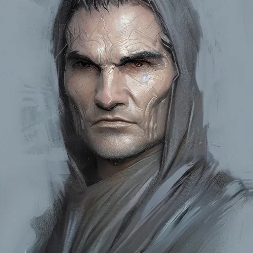 Image similar to portrait of a man by greg rutkowski, old jedi master, he looks like sam witwer, wearing gray jedi robes, star wars expanded universe, he is about 6 0 years old, highly detailed portrait, digital painting, artstation, concept art, smooth, sharp foccus ilustration, artstation hq