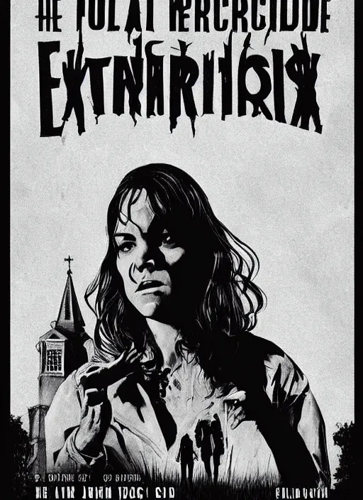 Prompt: the exorcist poster, poster art by sarah louisa kilpack, behance contest winner, american realism, poster art, movie poster, concert poster