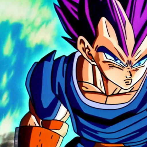 Prompt: still of vegeta powering up in dbz, anime, art by akira toriyama