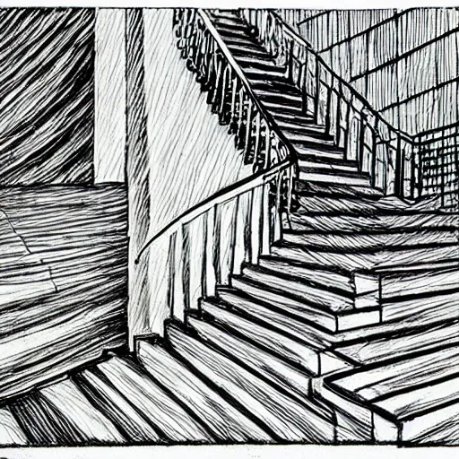 Image similar to ink drawing of an infinite staircase drawn by junji ito