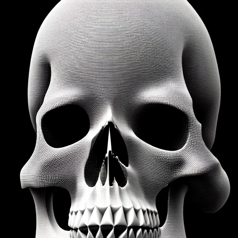 Image similar to black and white light 3D geometry, skull, matte bright highly detailed, poetic, 3D render, digital art, octane render, 8K artistic photography, photo-realistic, by Dora Maar