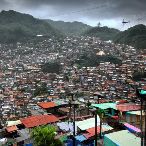 Image similar to a favela world, cinematic